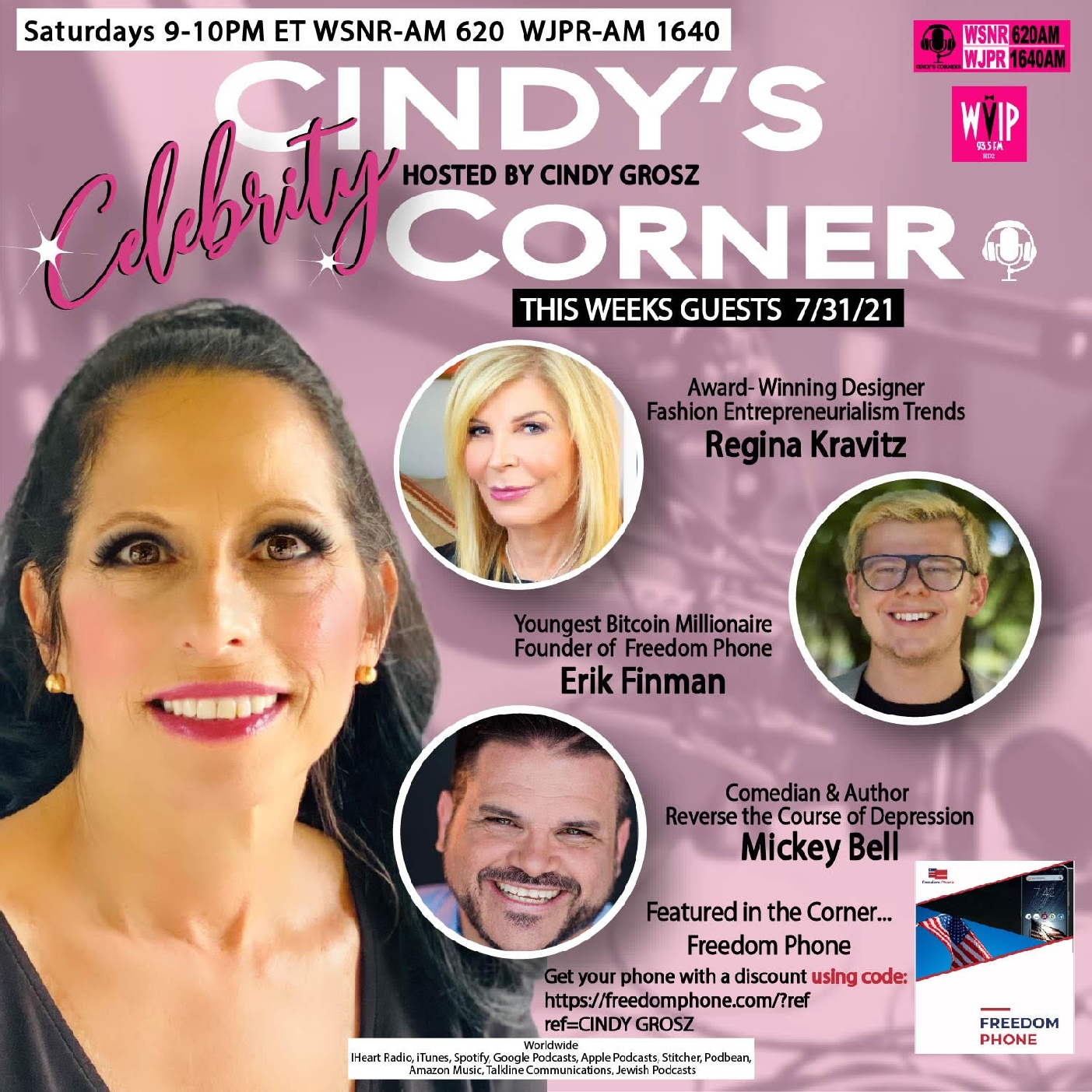 Cindy's Celebrity Corner with Cindy Grosz and Guests Regina Kravitz, Erik Finman & Mickey Bell