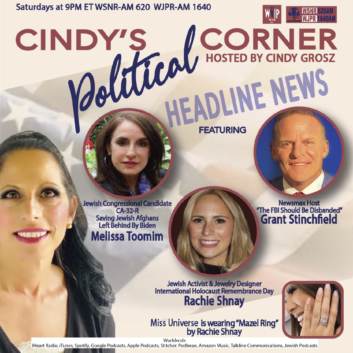 Cindy's Corners-- Headlines In The News WIth Jewish Congressional Candidate, Melissa Toomim, Jewish Activist and Jewelry Designer, Rachie Shnay and Newsmax Host, Grant Stinchfield